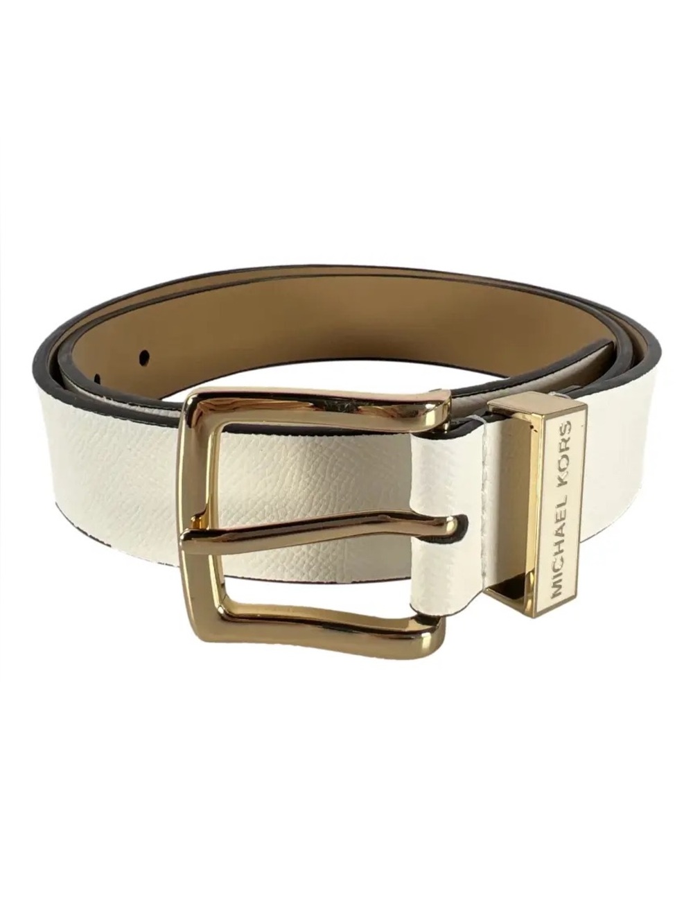 Michael Kors Leather Belt White Gold Buckle Logo Hardware Size S Quit Luxury